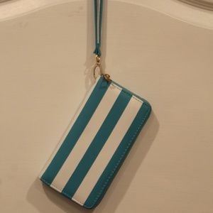 White and Blue Striped Wristlet